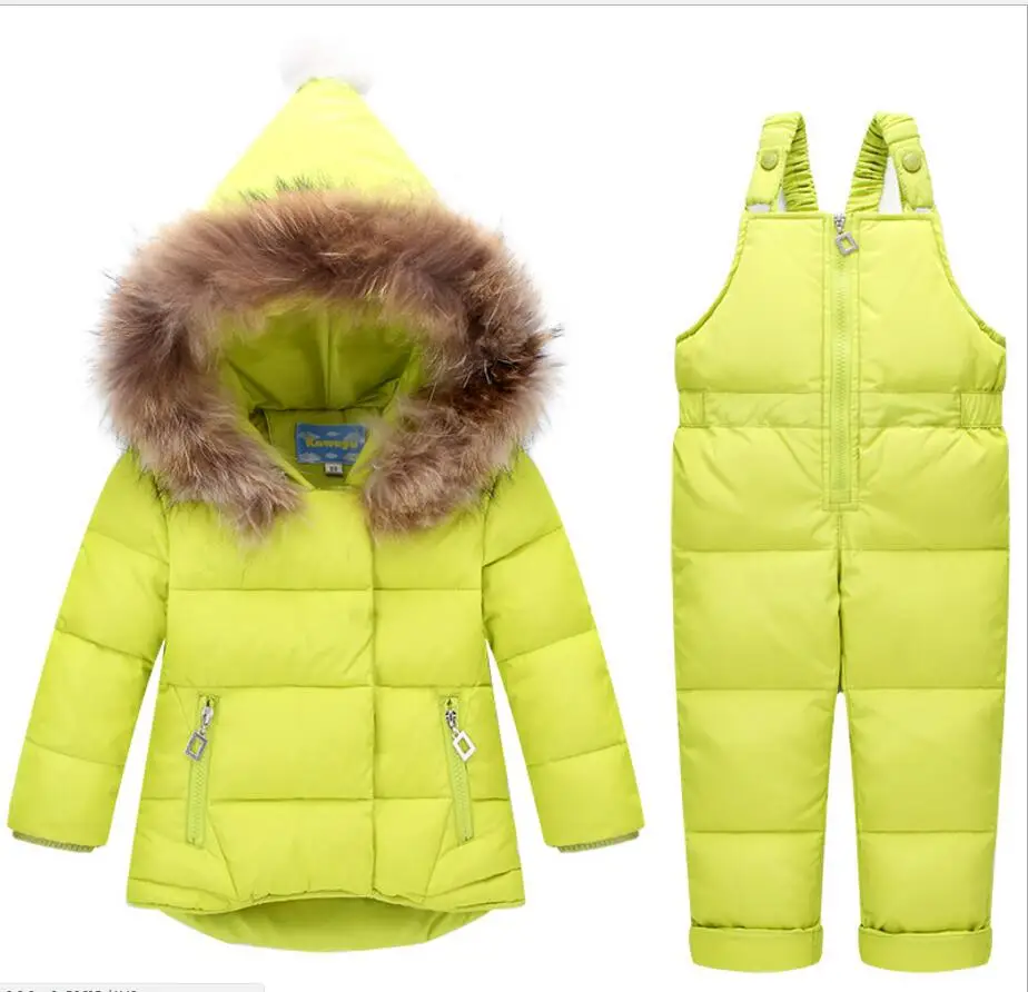 

Kid down jacket pants children warm winter suits snowsuit toddler clothing outwear hooded baby coat padded+romper two piece set