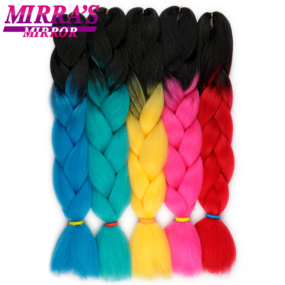 Mirra's Mirror, 24 дюйма, 100 г, Омбре, косички для волос, синтетические косички для наращивания, желтый, красный, зеленый, синий