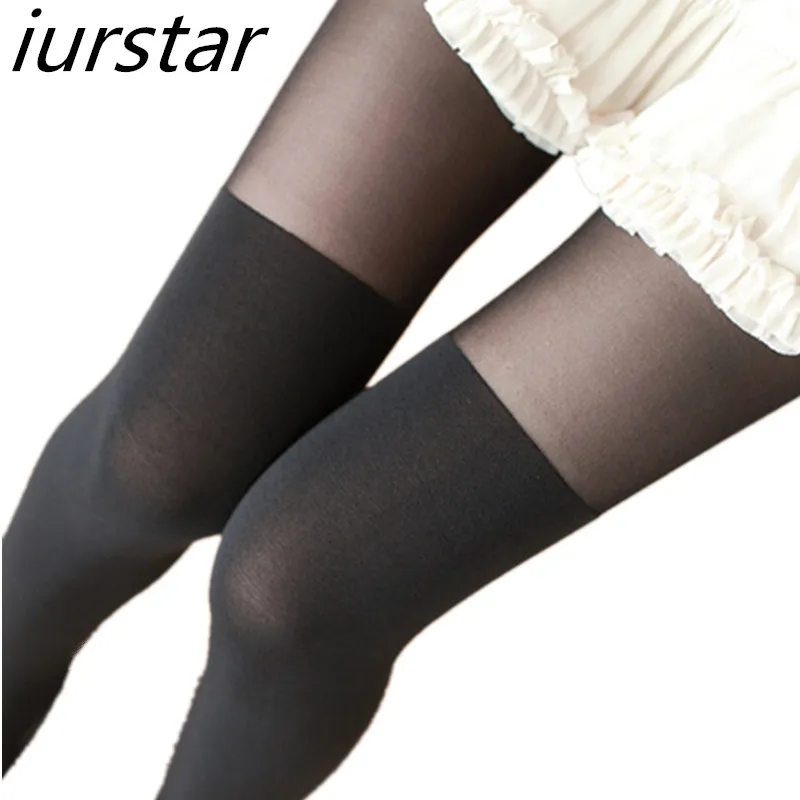 

iurstar hot Tights Women Spring Summer Ttyle Women Girls Sexy Black Tinted Sheer False High Stocking Pantyhose Tattoo Tight