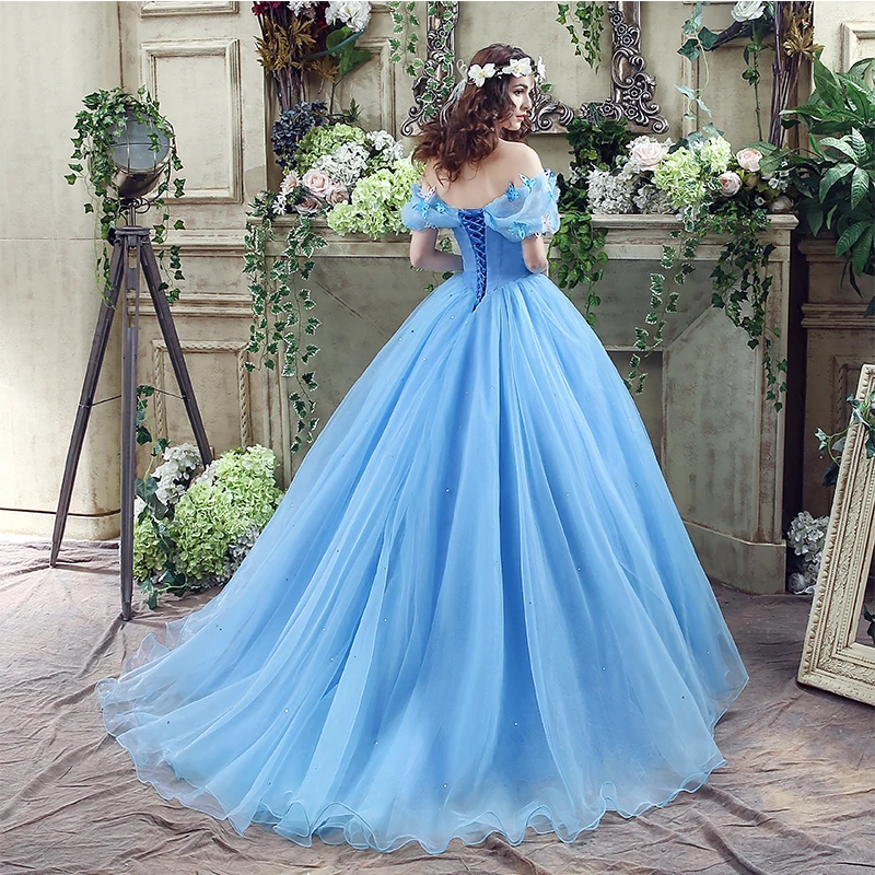 Горячая Фея Vestidos De Dulces 16 Бальные платья светильник синий с открытыми плечами с бабочкой Многоуровневая органза пушистые Бальные платья