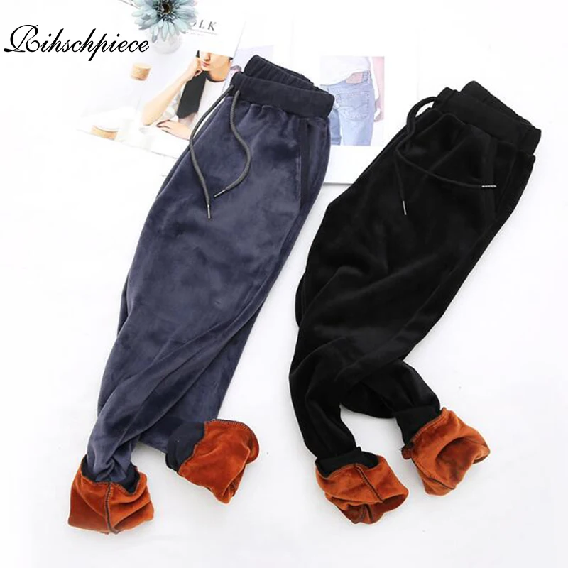 Зимние Бархатные брюки Rihschpiece большого размера 3XL женские эластичные шаровары с