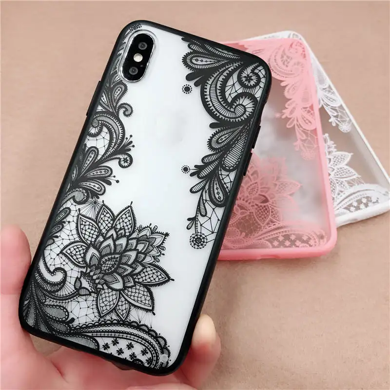 Lace Flower Mandala Vintage Phone Case For iphone 7 8 6 6s Girly Sexy Luxury Floral TPU edge Full Capa Cover iPhone X |