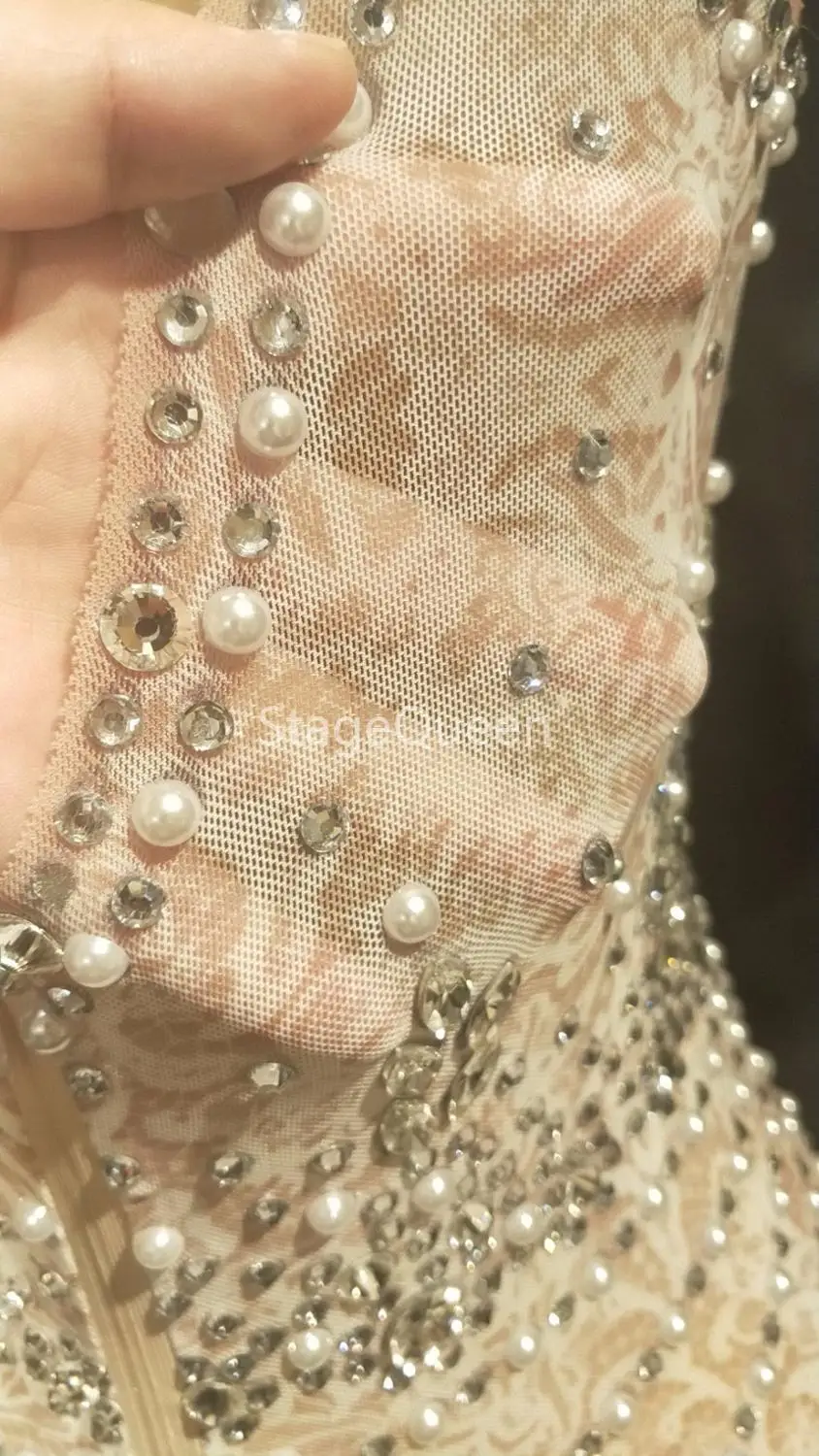 Блестящее Прозрачное платье с жемчугом женское длинное Сетчатое для