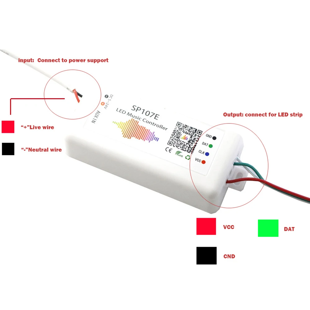 DC5V-24V SP107E светодиодный контроллер Bluetooth Музыка RGB SPI управление через приложение