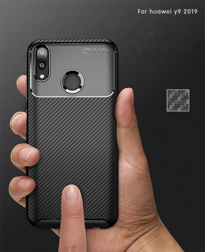 Для huawei Y9 2019 случай углеродного волокна Drop-доказательство мягкий чехол ТПУ для