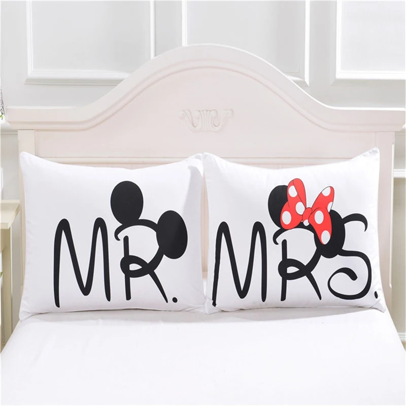1 пара MR MRS белые парные подушки Чехол Веселый Микки Маус наволочка Подарочная