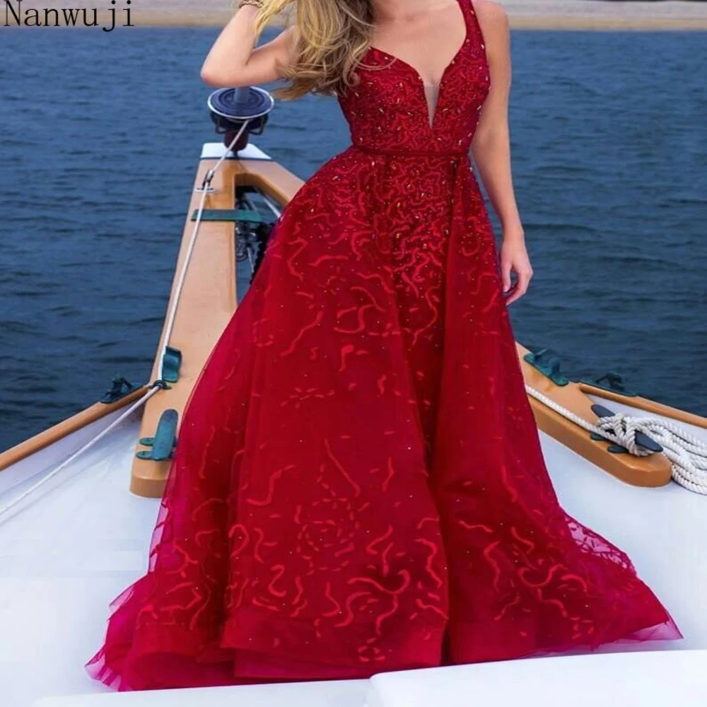 

2018 Real Luxury V Neck Vestido de festa Robe De Soiree Feather Long Sleeve Tulle Party Evening Dresses 2018 Burgundy