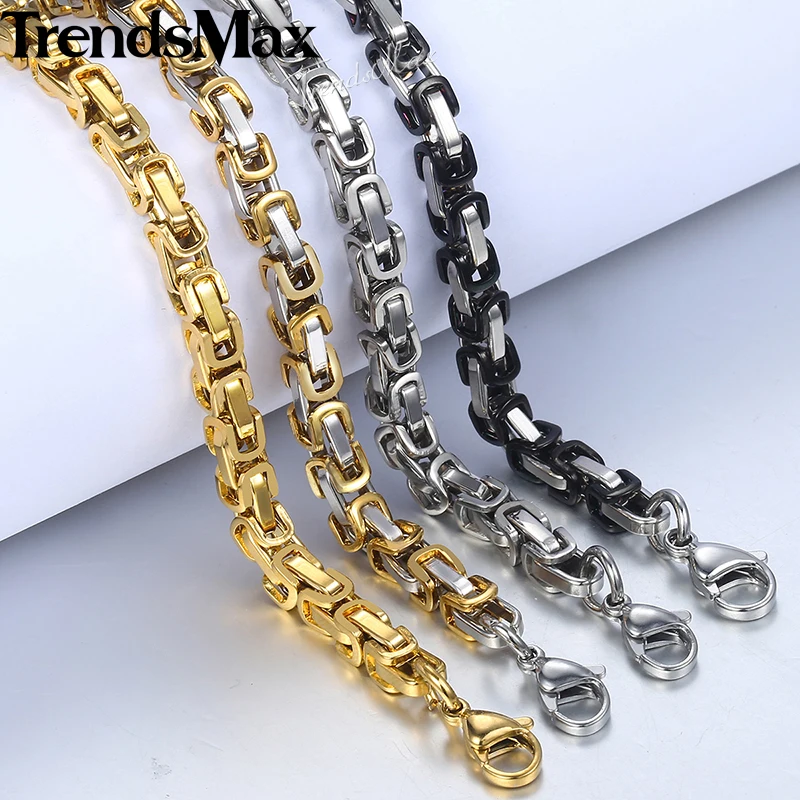 5mm Men's Bracelet Gold Silver color Stainless Steel Byzantine Link Chain Bracelets 2018 Fashion Men Jewelry Hip Hop 7-11&quot KBB6 -