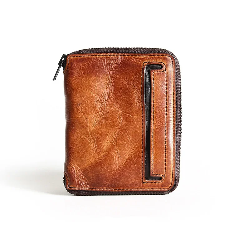 Brown Genuine Leather Wallet For Men Mens Luxury Brand Designer Vintage Cowhide Small Short Zipper Wallets Purse Card Holder For Male - Color: Brown