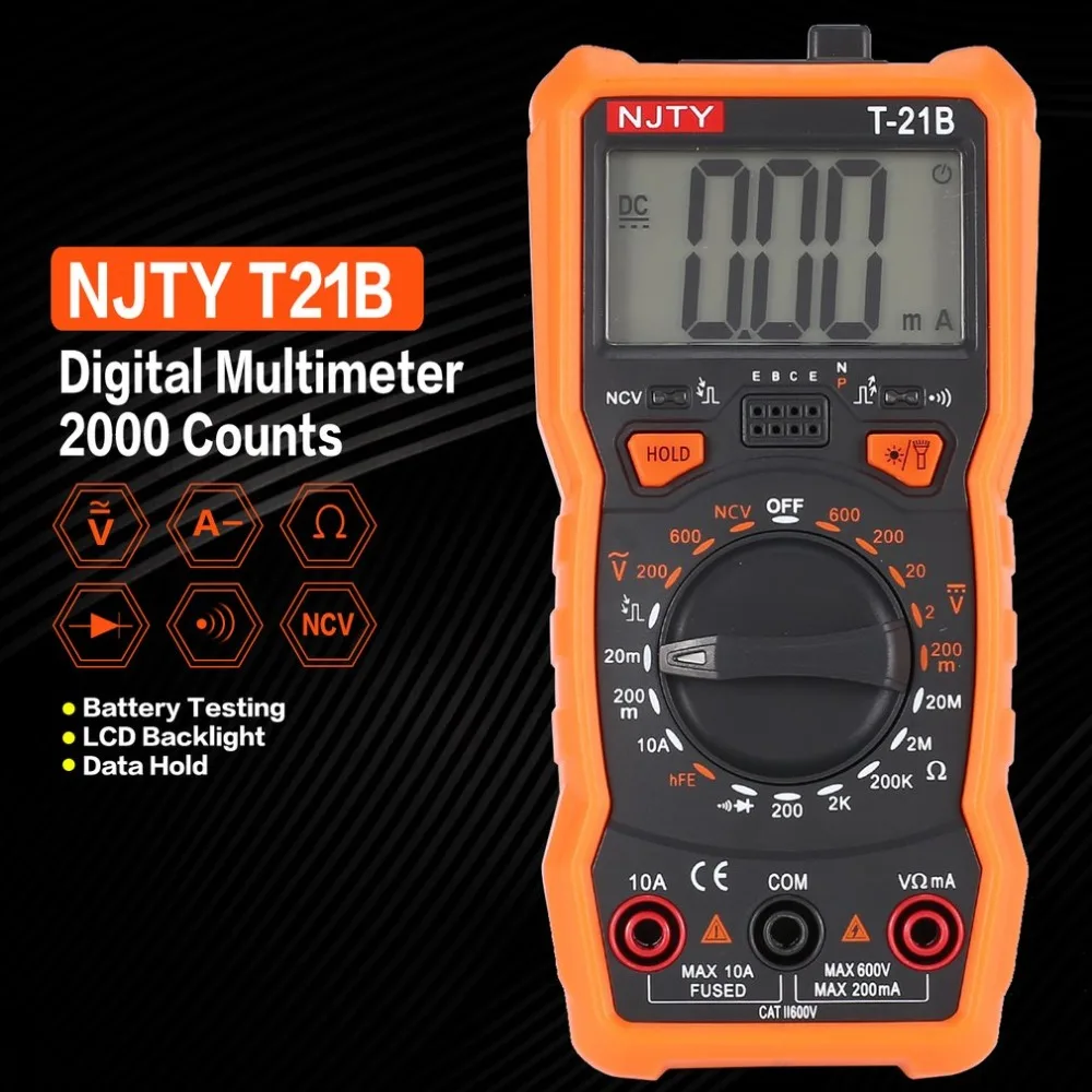 Цифровой мультиметр NJTY T21B DC/AC Измеритель Напряжения тока ручной Амперметр