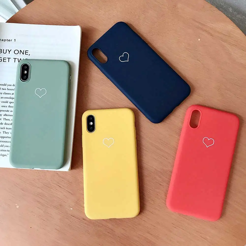 Boucho Candy Color Love Heart Matte Phone Case for iphone X 6 6S 7 8 Plus Cute Soft TPU Couples Back Cover XS Max XR |
