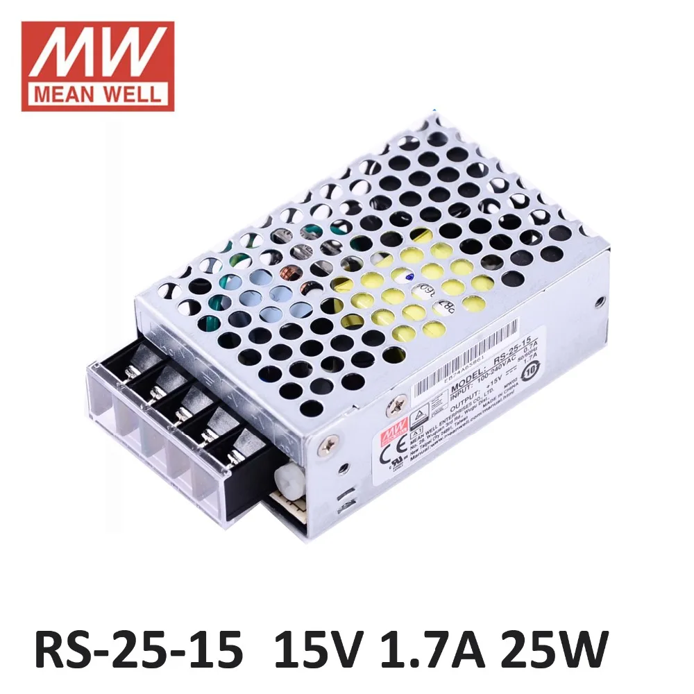 Ac dc источник питания 15V 1.7A 25W Оригинальный Meanwell переключатель RS 25 15 миниатюрный