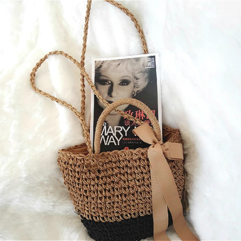 Женская плетеная Сумка через плечо сумка-тоут сумка-мессенджер с бантом дамские