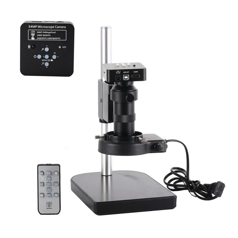 

Full Set 34MP 2KIndustrial Microscope Camera HDMI USB Outputs 100X C-mount Lens 144 LED Light Video Recorder For PCB Soldering