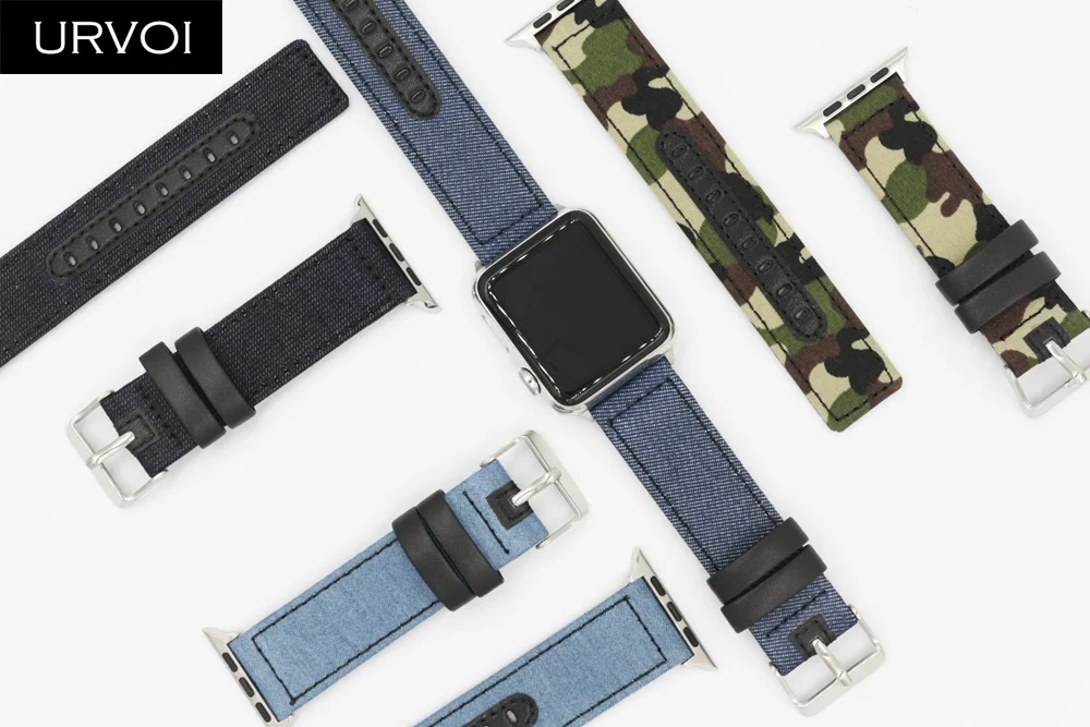 Тканевый ремешок URVOI для apple watch series 6 SE 5 4 3 2 1 браслет iwatch Холщовый с классической