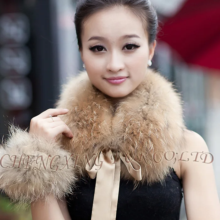 Комплект с воротником и манжетами из меха енота|scarf set|raccoon setcollar scarf |