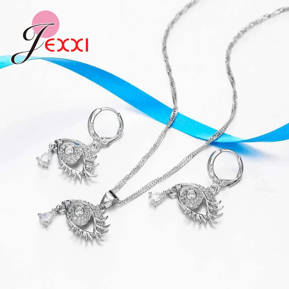 

New Fashion Eye Shape Jewelry Sets 925 Sterling Silver Necklace/Earrings Sets For Women Lady Girl Wedding Bride Jewelry