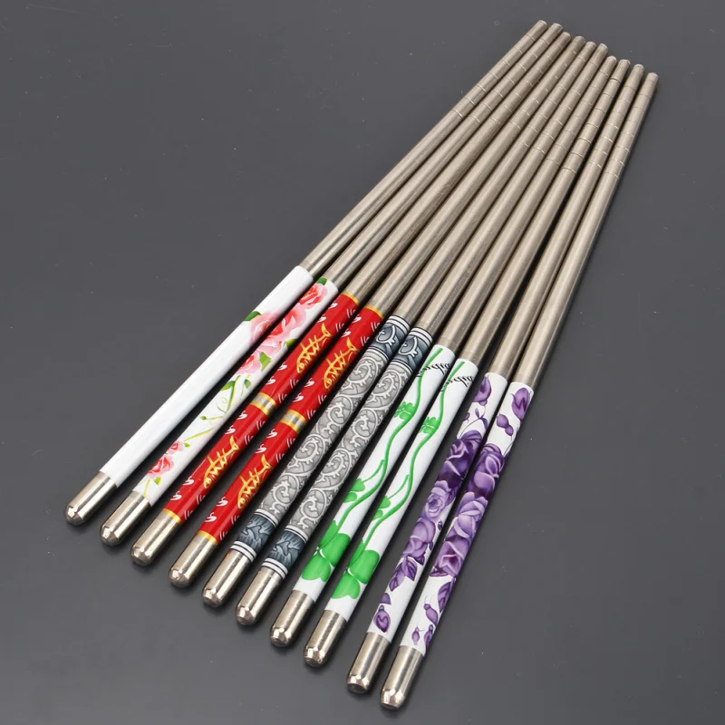 5 Pairs Stainless Steel Chinese Chopsticks Flower Print Non-slip Durable Dinner Tableware for Home Kitchen Restaurant Supplies | Дом и сад