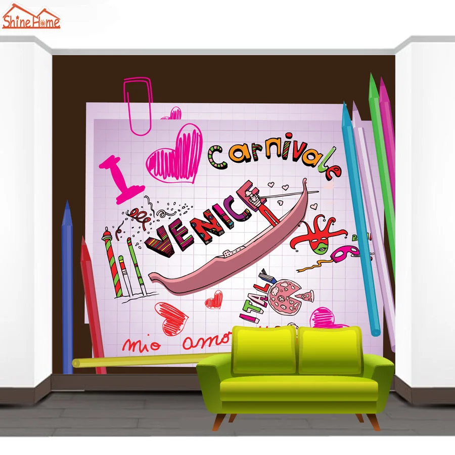 Shinehome-мультфильм смешной Рисунок живопись Лондонский автобус 3d обои для стен 3 D