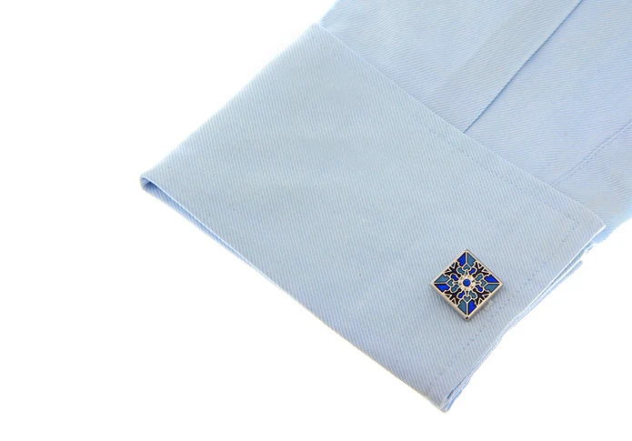 Мужские Запонки iGame Синие запонки из меди в стиле ретро с квадратной резьбой и