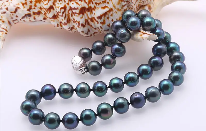 

Women Jewelry 11mm natural pearl green brown black colors silver clasp necklace AA+ Natural freshwater pearl handmade gift 17''