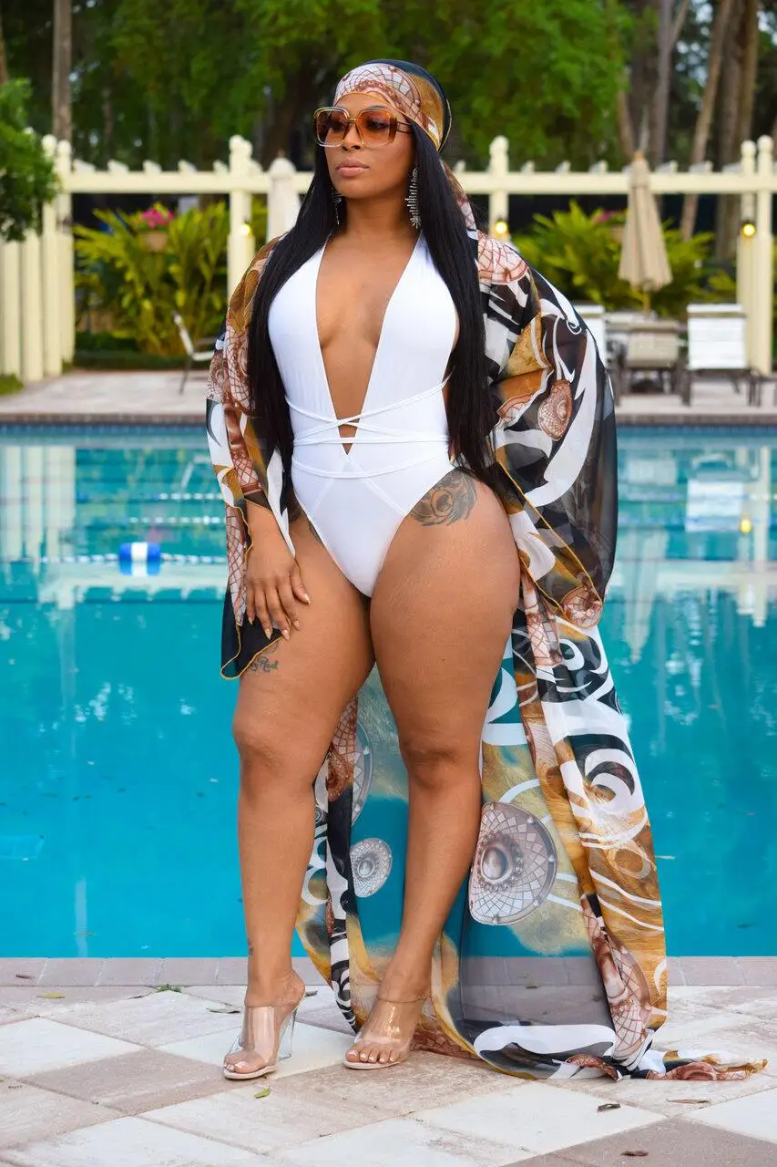 European and American digital printing chiffon tricolor bikini underwear long sleeve cape coat H9524 |
