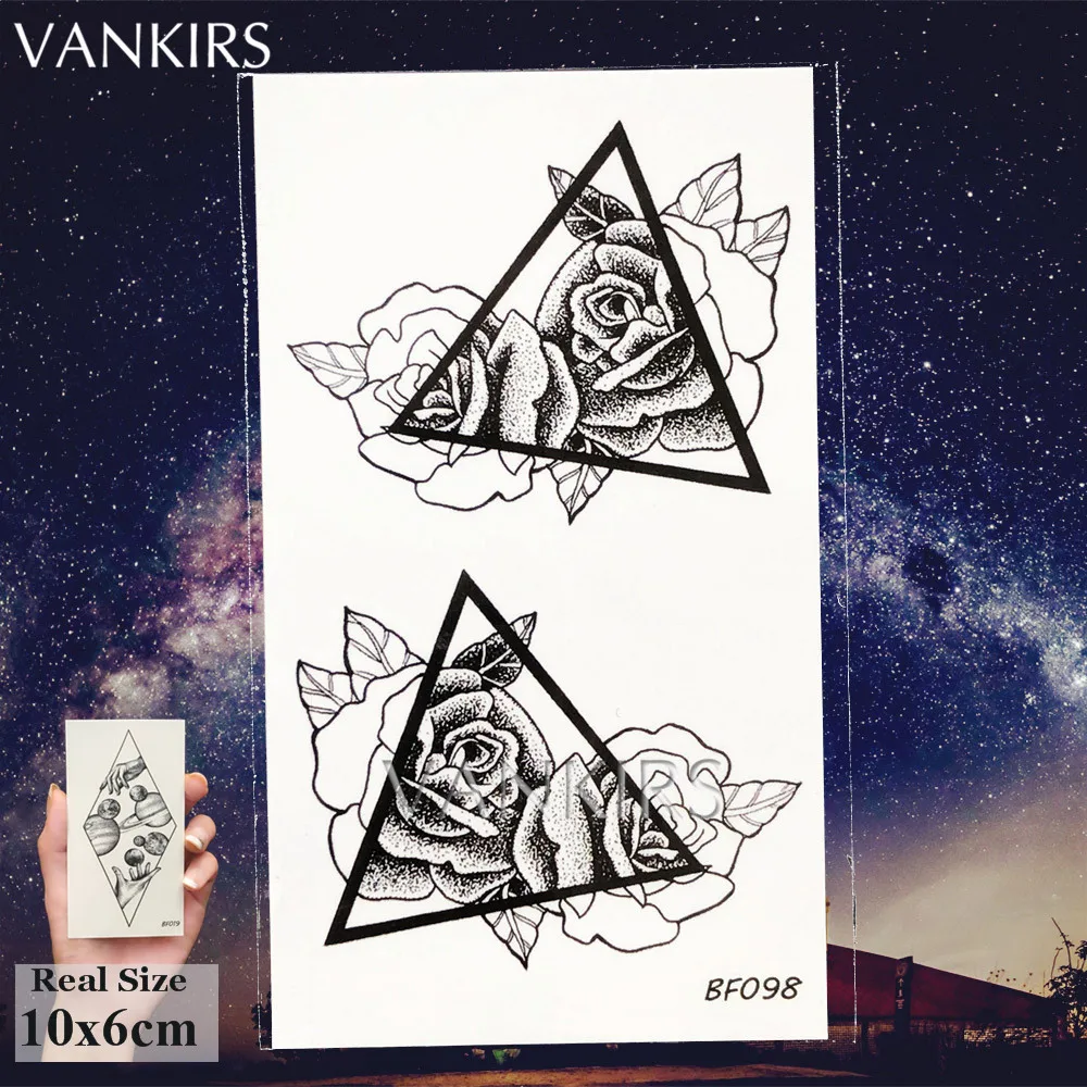 VANKIRS черные цветы треугольные водонепроницаемые искусственные татуировки
