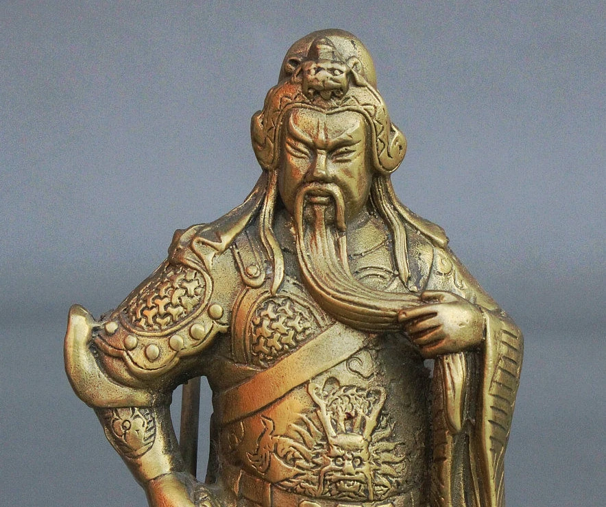 7 китайская латунь три царства Guan Gong Yu God Warrior Ares Меч Дракона Статуя | Дом и сад