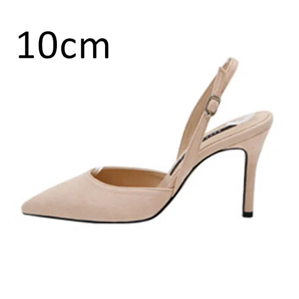 Nude 10cm Для женщин женские туфли-лодочки; пикантные летние туфли на высоком каблуке; Фирменные женские туфли на выход с ремешком на пятке, острый носок Туфли с ремешком и пряжкой модельные туфли для женщин размера плюс - Цвет: Nude 10cm