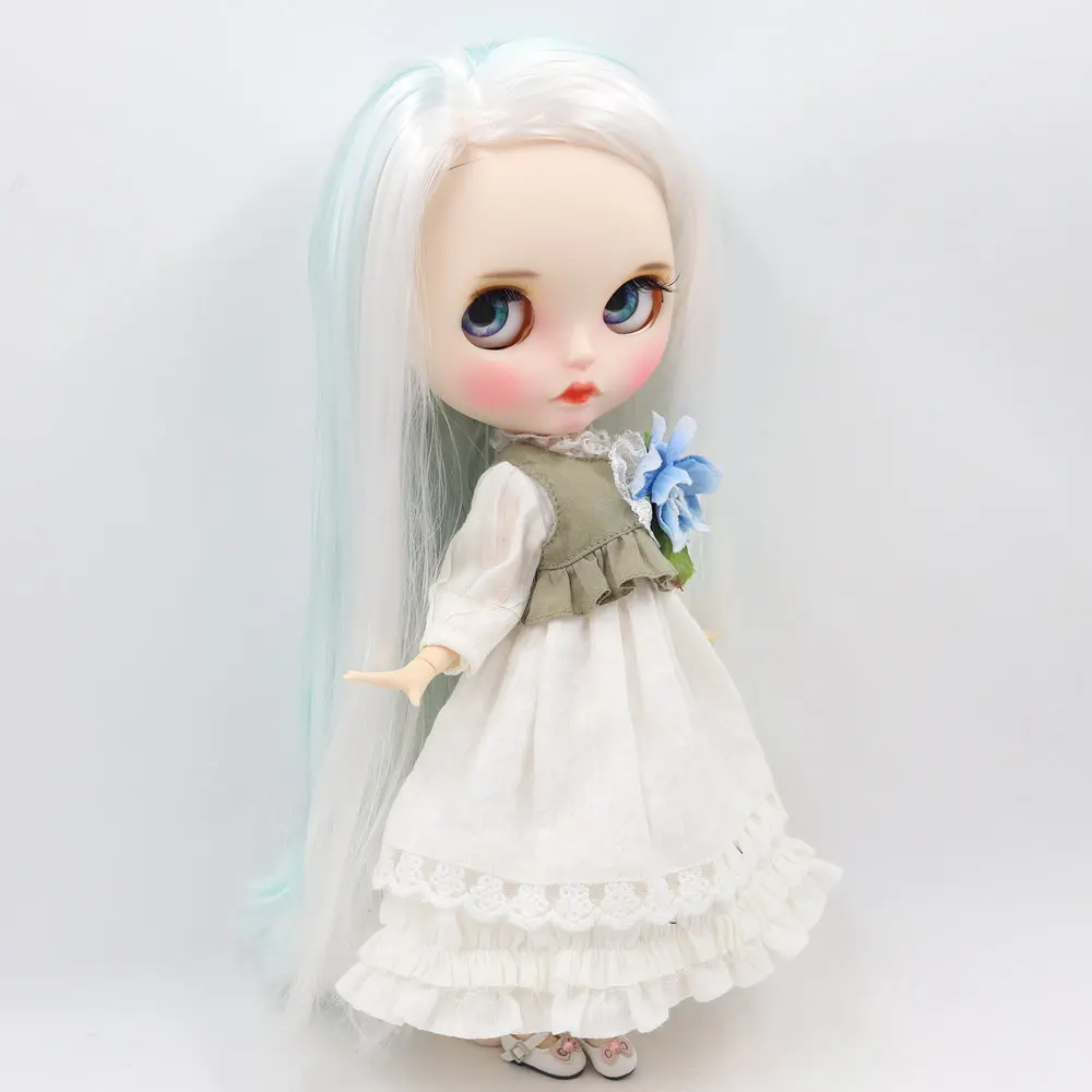 Кукла Blyth ICY DBS для серии № BL6909/136 детская голубая белая волосы цвет резных губ под