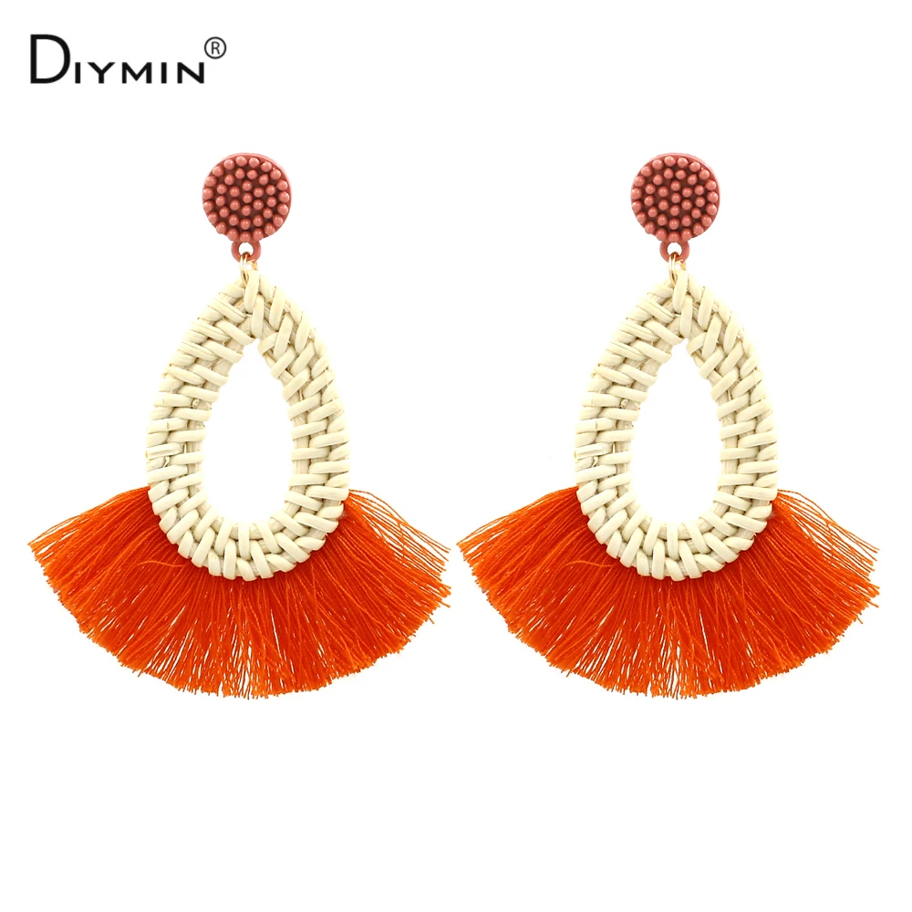 Diyimin Новый Винтаж Этническая кисточкой серьги Мода чешского ротанга Knit Drop