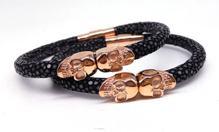 

Northskull Stingray Leather Skull Bracelet Twin Bangles for Man Women Jewelry Gift