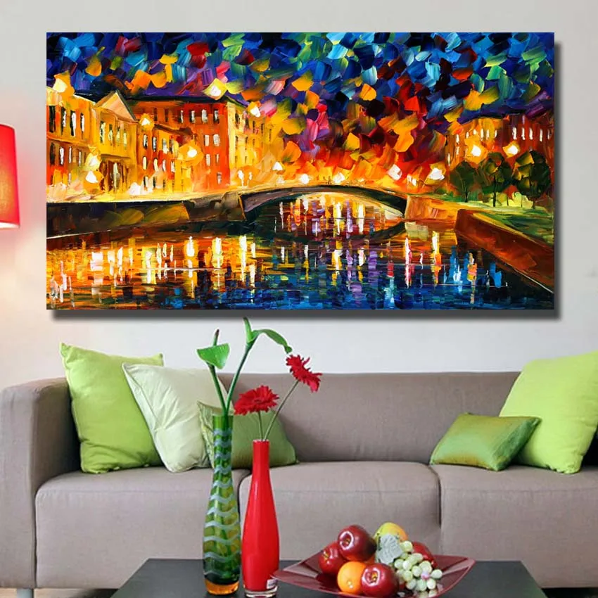 Large size 100% handpainted knife night street Oil Painting On Canvas Wall Art picture for sitting Room home Decoration no frame | Дом и сад