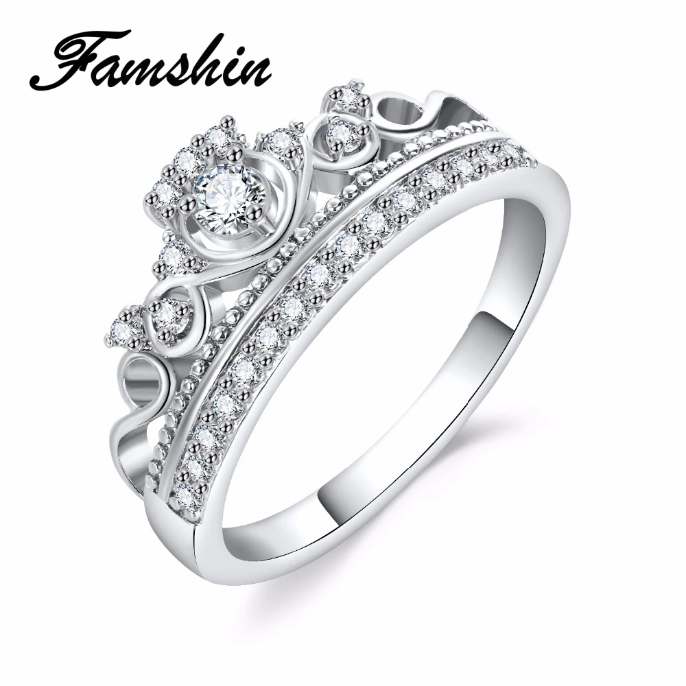 Женское кольцо с короной FAMSHIN Queen's розовое золото серебро циркон|crown rings for women|crown
