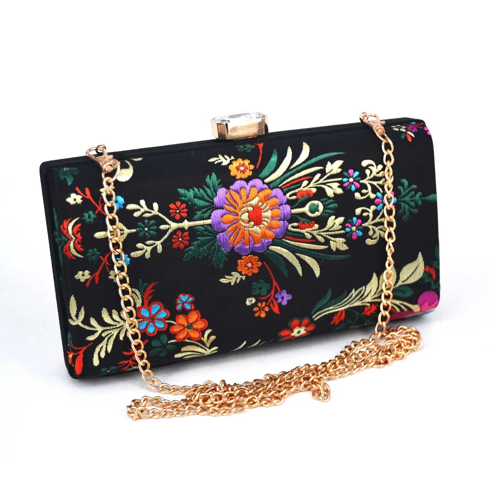 Модная атласная шелковая вечерняя сумка клатч с вышитыми цветами Цвет красный