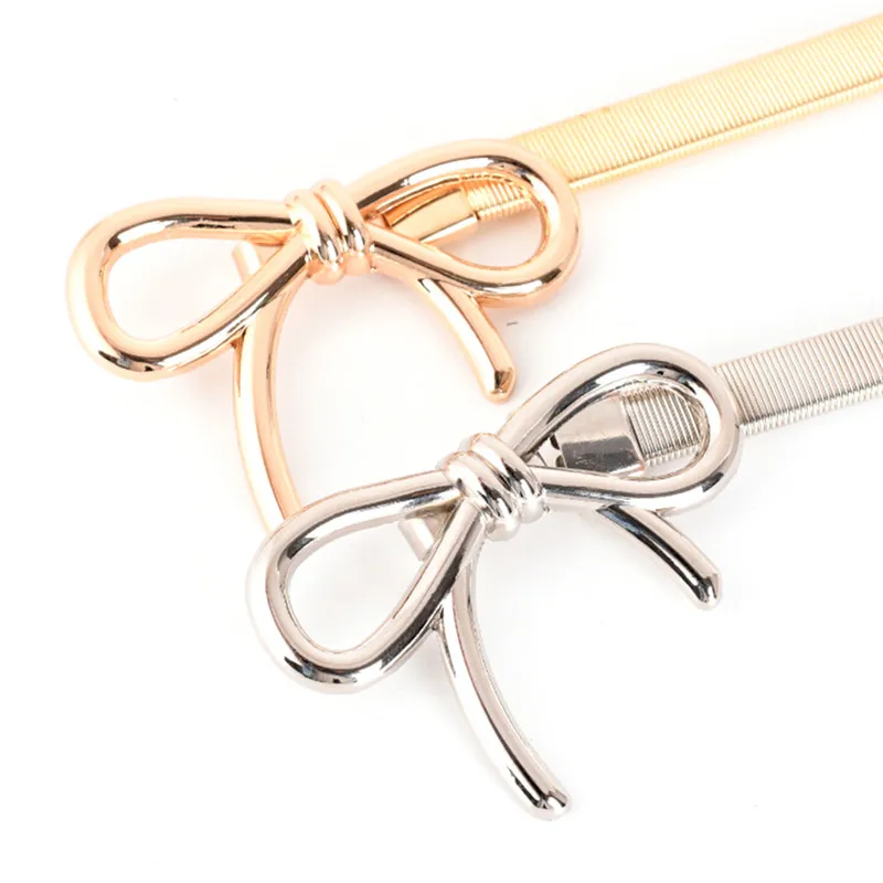 

Women Belt Metal Bow Design Clasp Front Stretch Elastic Waist Dress Belt Strap Waistband Waist Belt Skinny Elastic Ceinture