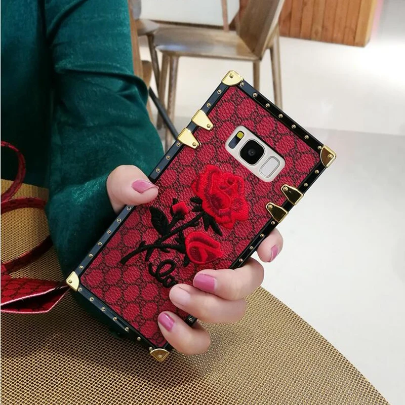 Роскошный вышитый 3D чехол для телефона с розами для samsung Galaxy S9 S8 Plus Note 9 с металлическими заклепками