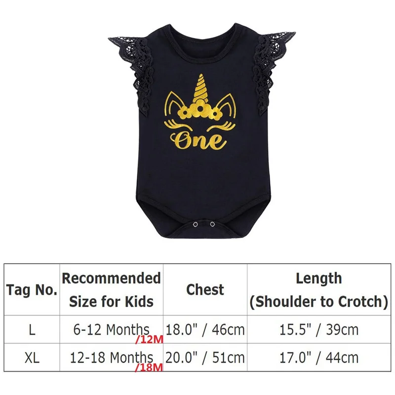 Summer Baby Bodysuit Unicorn Letter Black Sleeveless Romper Jumpsuit for 1st Birthday Party Cake Smash Cute Girls | Детская одежда и