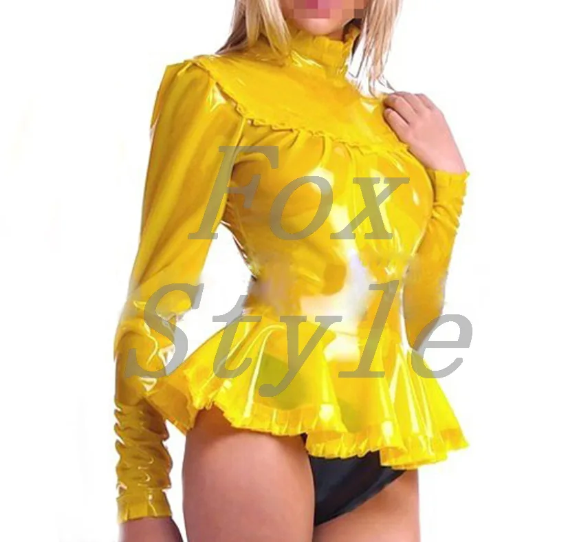 Latex blouse fancy exotic dress with back zipper