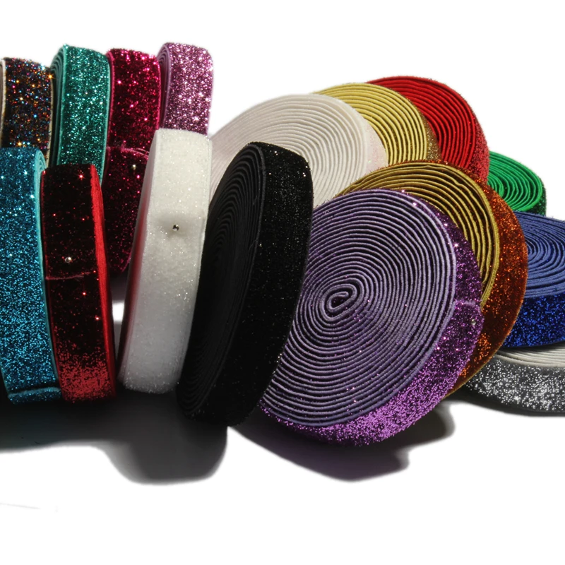 

200Yards 5/8" 20colors Shiny Rainbow Glitter Fold Over Ribbon FOE for DIY Apparel Sewing Elastic Band for Arts,Crafts & Sewing