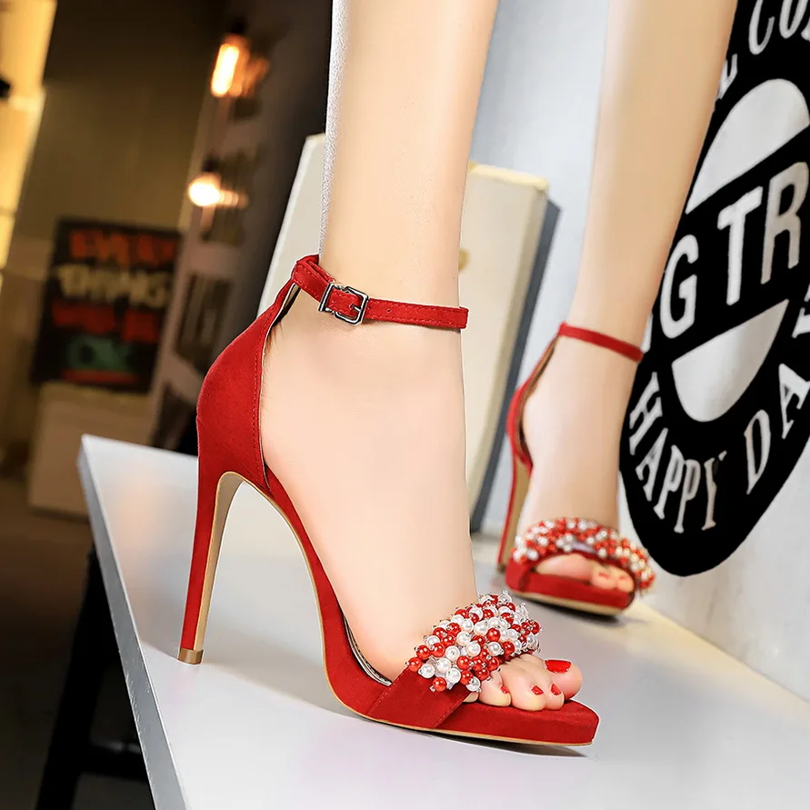 

2021 Summer Women Pumps Pearl High Heels Thin Shoes Ladies Sexy Party Zapatos De Mujer Tacon