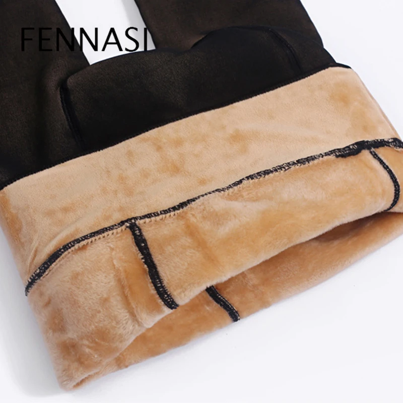 FENNASI осенне зимние однотонные теплые леггинсы женские плотные бархатные