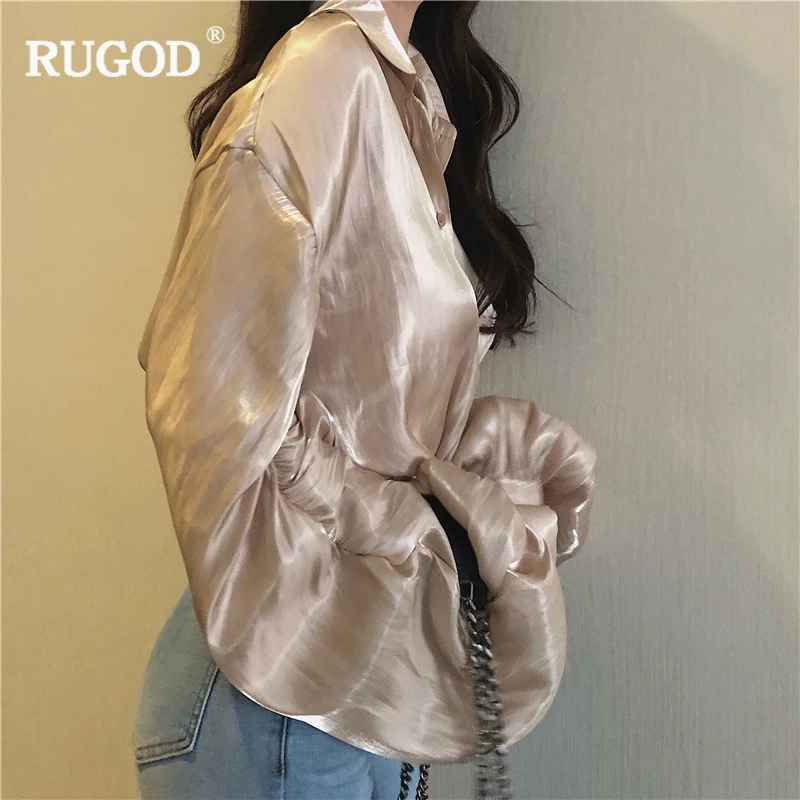 RUGOD новая Корейская Золотая Свободная блузка женская мода длинный рукав фонарик