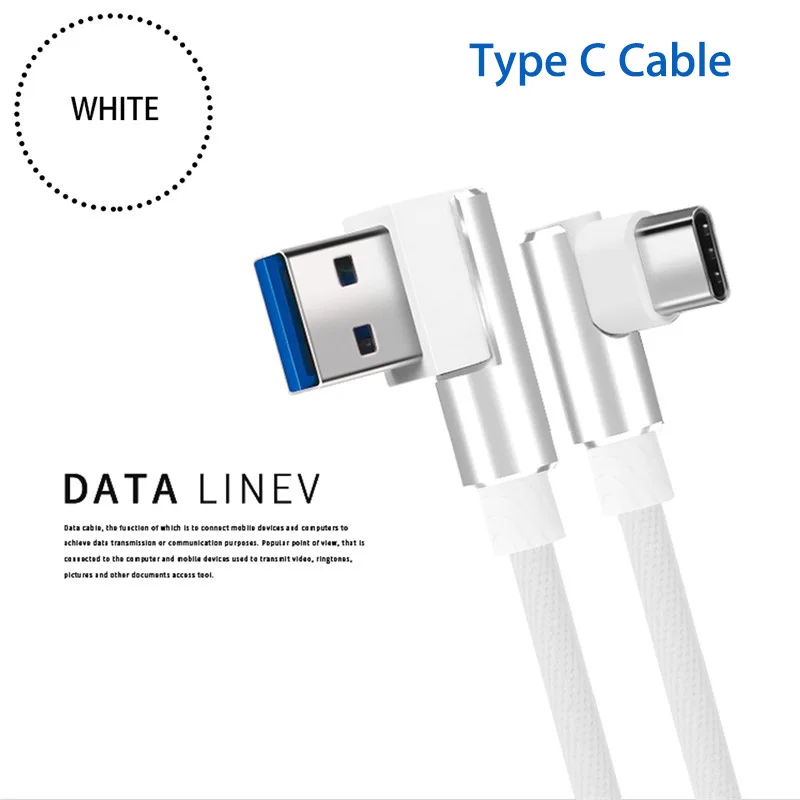 1/2/3 м для samsung Galaxy A50 A80 S10 S9 A3/A5/A7 90 градусов Тип usb C USB-C зарядный кабель для мобильного телефона кабель для зарядного устройства типа C - Цвет: White type c cable