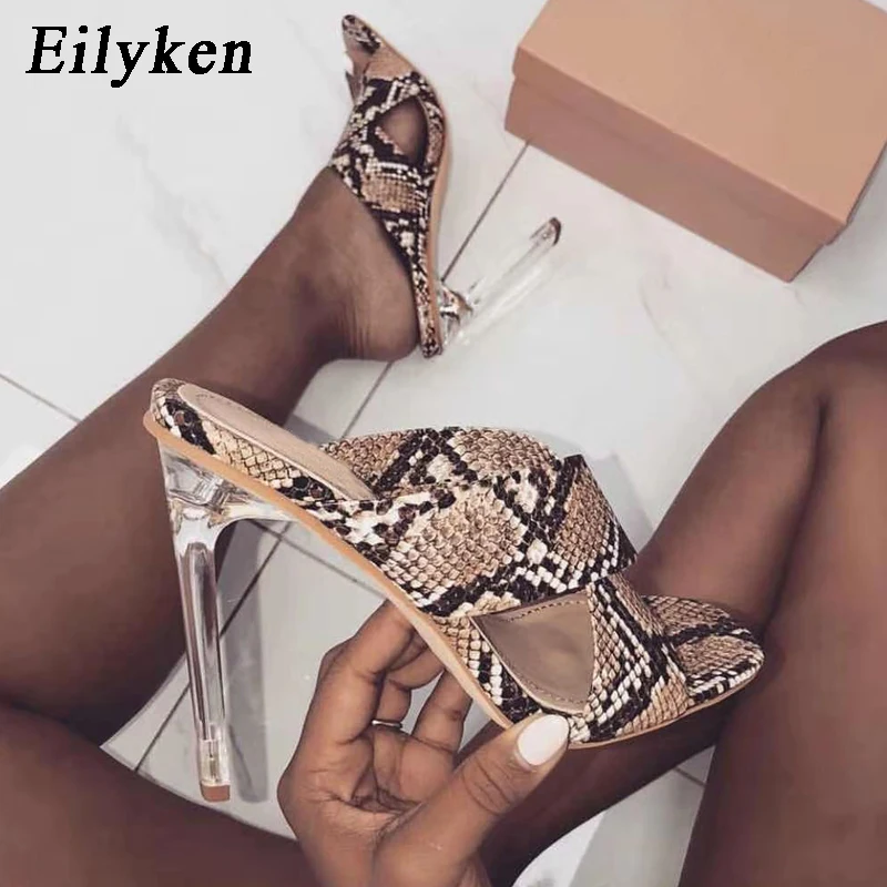 Eilyken/Босоножки леопардовой расцветки; пикантные прозрачные туфли на квадратном каблуке 11 см; Новинка года; женские туфли-лодочки; Каблук из плексигласа; женские босоножки; обувь для вечеринок; размеры 36-42