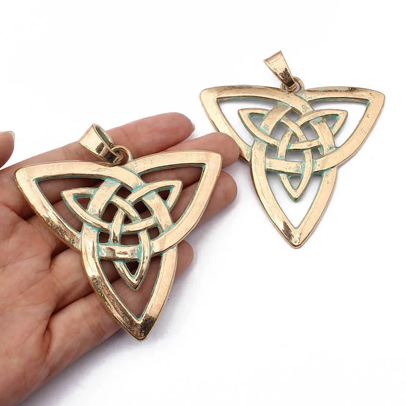 2pcs Huge Keltic Knot Triquetra Gold &amp Antique Breek Bronze / Verdigris Patina Charms Pendants Jewelry Findings 65x68mm | Украшения и