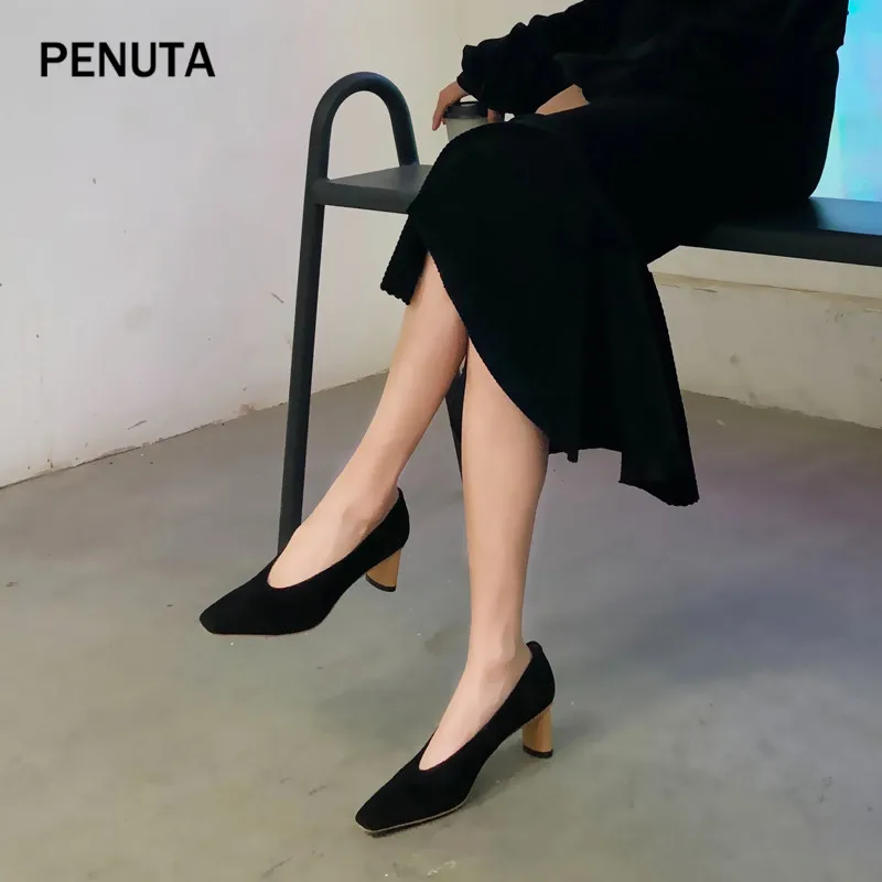 PENUTA/; замшевые туфли; женские туфли-лодочки на среднем каблуке с v-образным вырезом; высококачественные туфли для женщин; Новинка; PG912