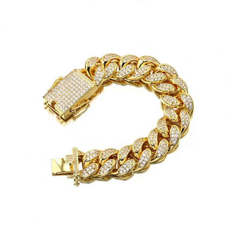 18 мм хип-хоп нержавеющая сталь Iced Out CZ мужские гальванизированные золотые медали кубинские звенья цепи ожерелье браслет cz комплект ювелирных изделий