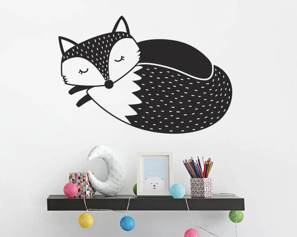 

vinyl Art Removable Wall Sticker Sleepy Fox Decoration For Baby Bedroom Cute Animal Wallpaper Foxs Nursery Kids Decals Decor W47