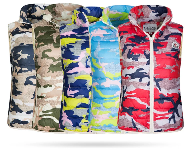Женский Камуфляжный жилет короткий хлопковый с стоячим воротником на осень и